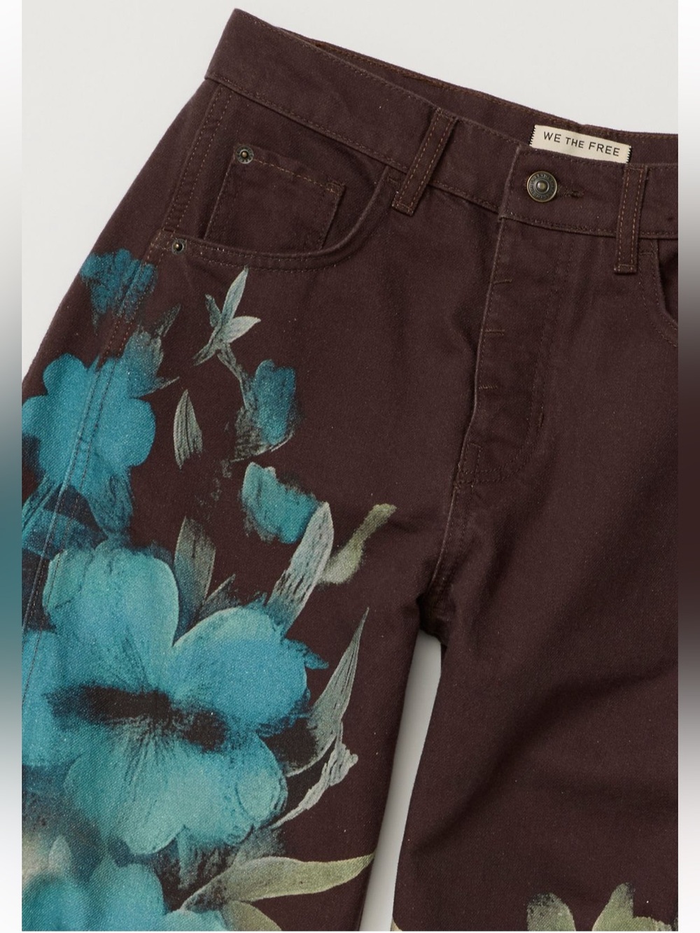 NWOT We The Free Good Luck Printed Barrel Jeans Brown Floral 30” waist - Picture 12 of 14